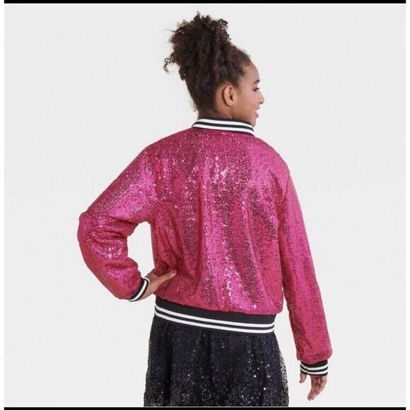 Popstar Pink Sequin Jacket Adult Halloween/ Dance/ Party Costume, One Size - Picture 2 of 4